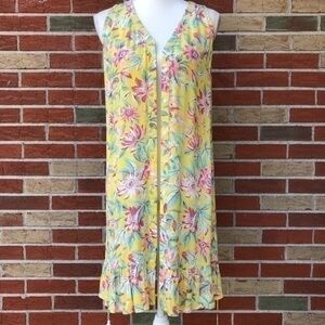 NWT LOFT Beach Floral Tassel Tie Button Down Sheer Yellow Pink Cover Up 🏖️